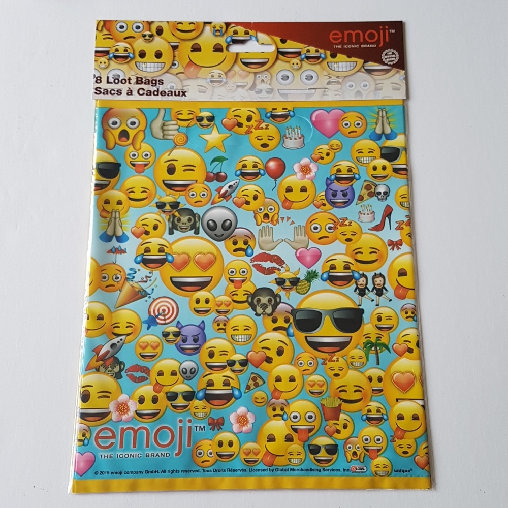 8 pcs Emoji Bags Smiley Bags Favor Bags Loot Bags Treat Bags 7.25"x9" in.